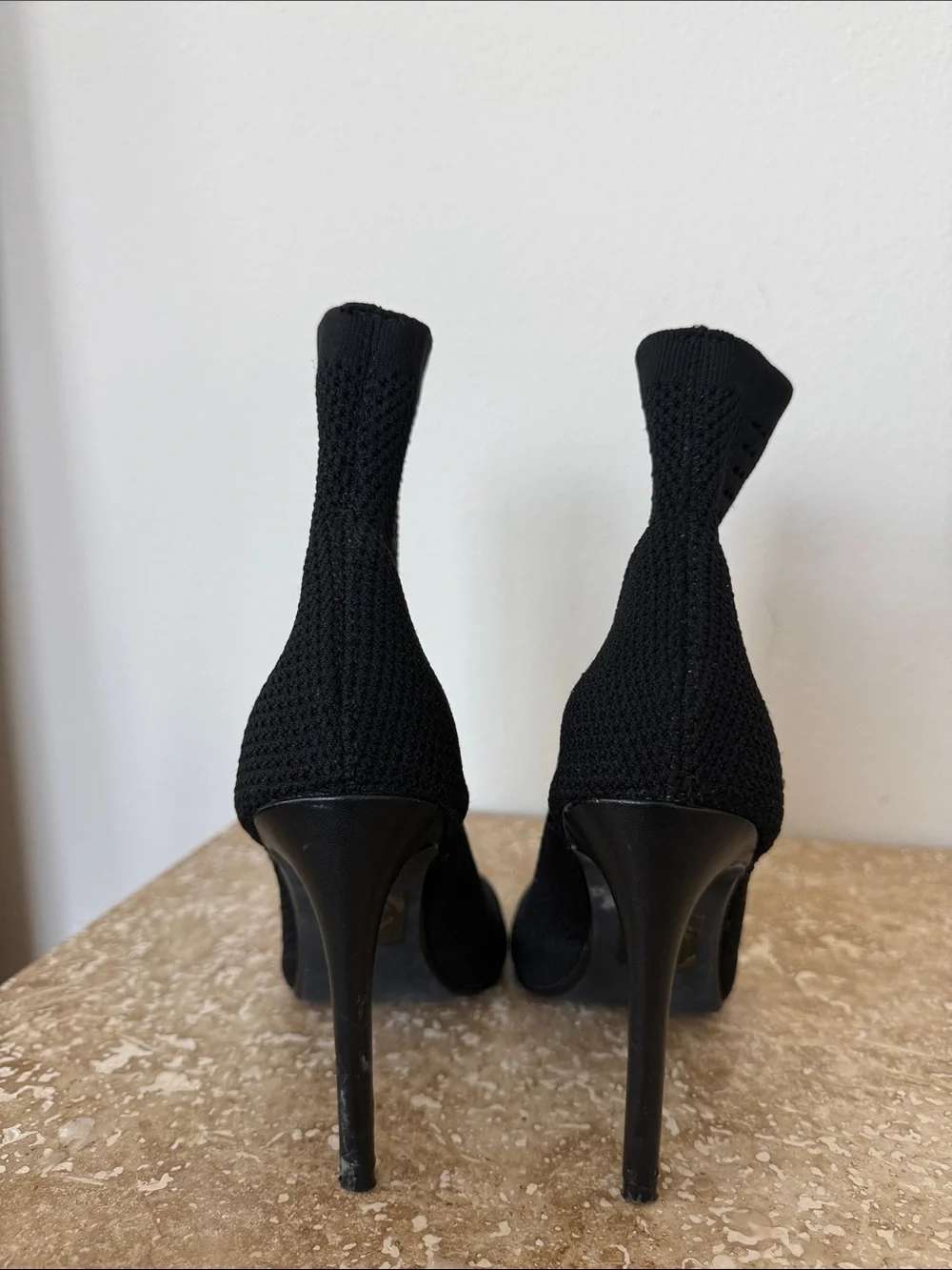 Steve Madden Black Knit Peep-Toe Stiletto Booties